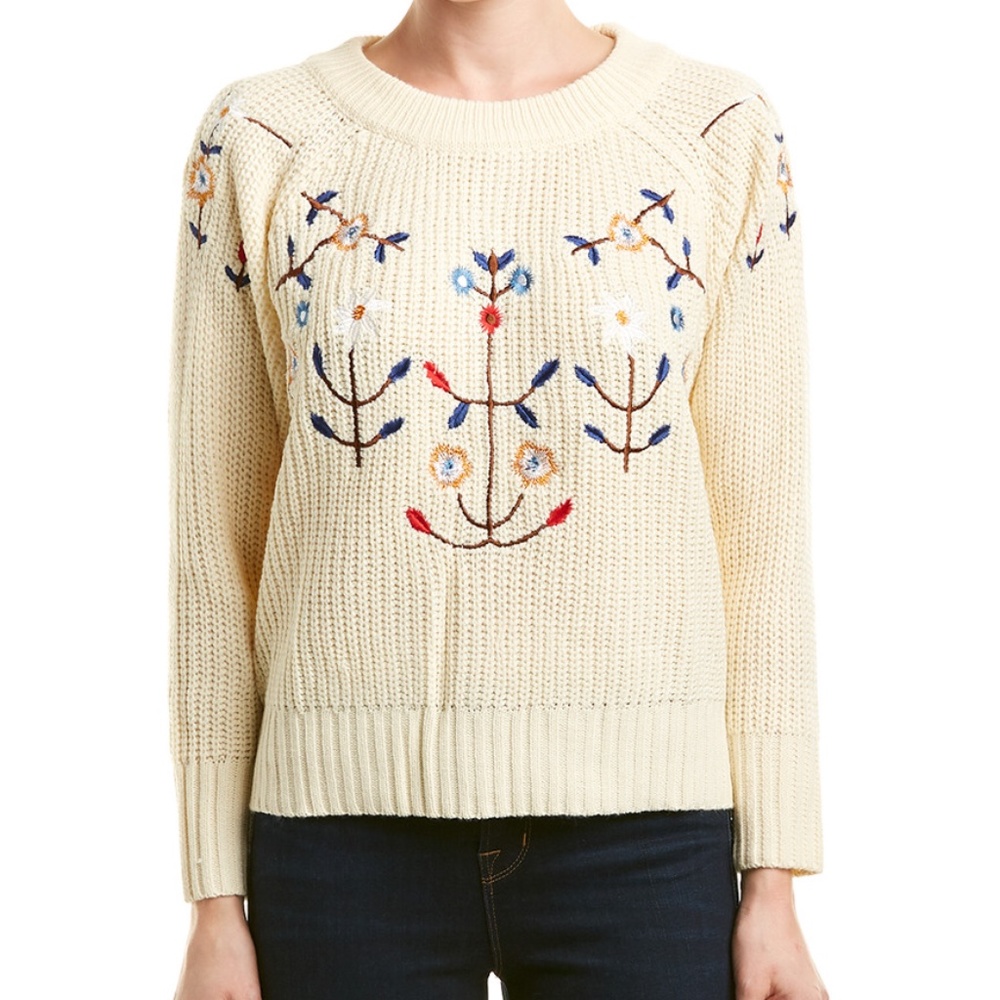New HAUTE ROGUE Sweater Ivory Embroidered SMALL